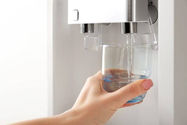 Close up of water from a water dispenser.